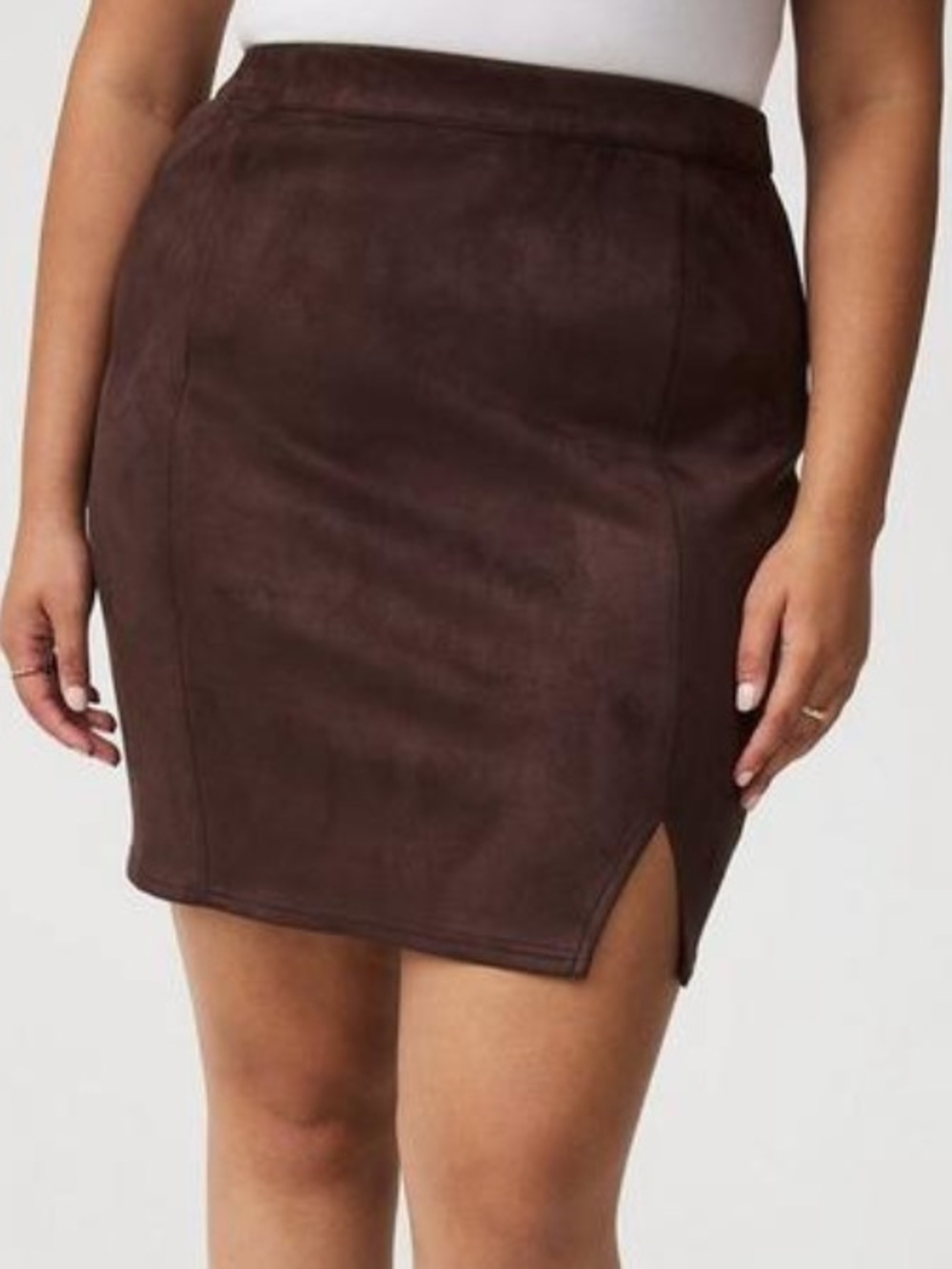 Torrid Dark Brown Faux Suede Mini Skirt with Side Slit size 2